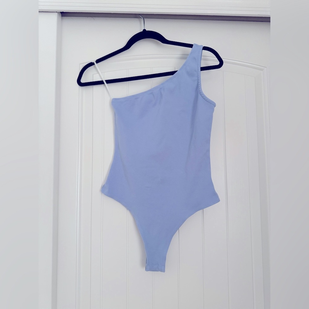 One Shoulder Bodysuit Dusty Blue Snaps at Bottom Excellent condition Size Small - Picture 1 of 4